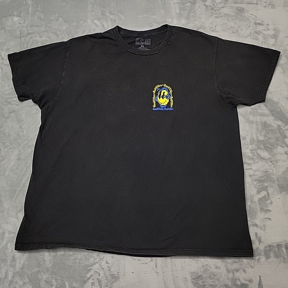 Good Vibes Bad Vibes Smiley Face Shirt Mens XL Black Graphic Tee Snake Street